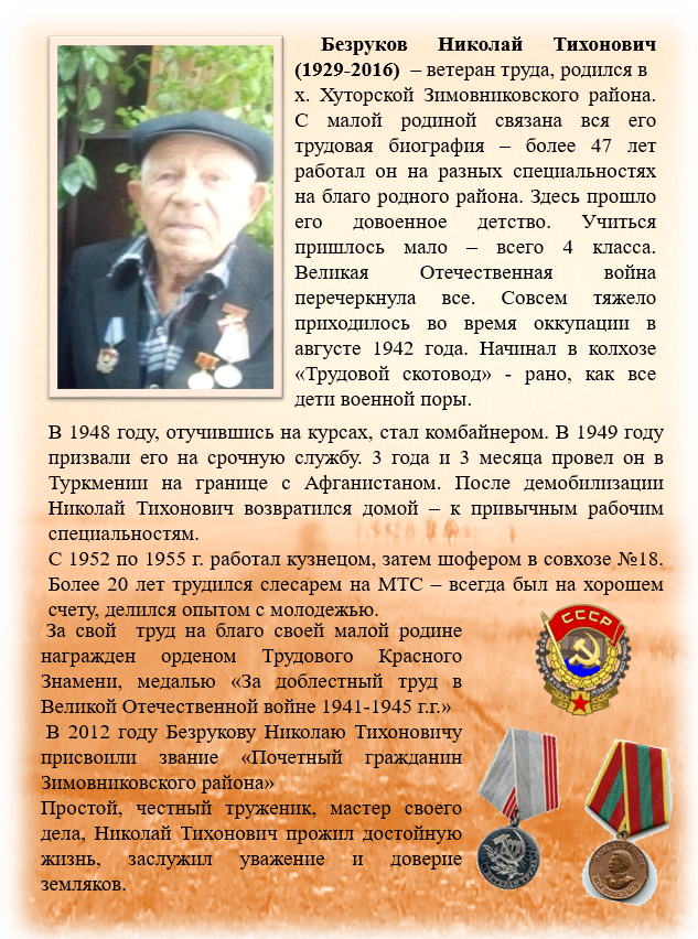Безруков Николай Тихонович 1929 2016. Кировское с.п