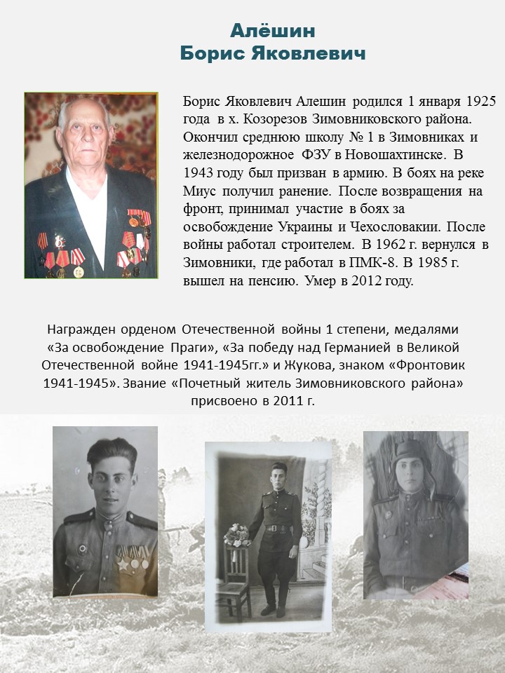 Алёшин Борис Яковлевич почетные жители 